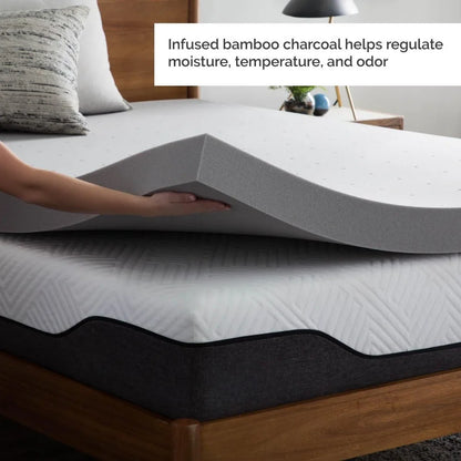 4 Inch Mattress Topper Queen, Memory Foam, Bamboo Charcoal Infusion, Cooling Ventilation, Hypoallergenic, Mattress Toppers