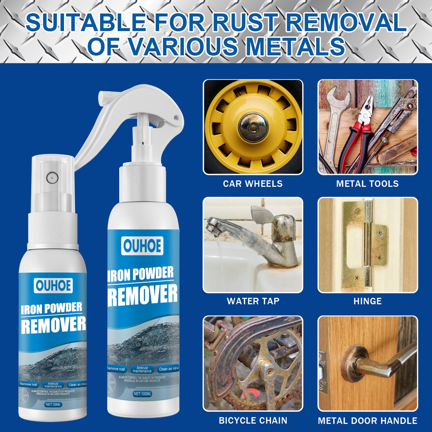 OUHOE Auto Iron Powder Rust Remover Spray Rust Remover Auto Products Stain Remover Rust Remover Cleaning Products