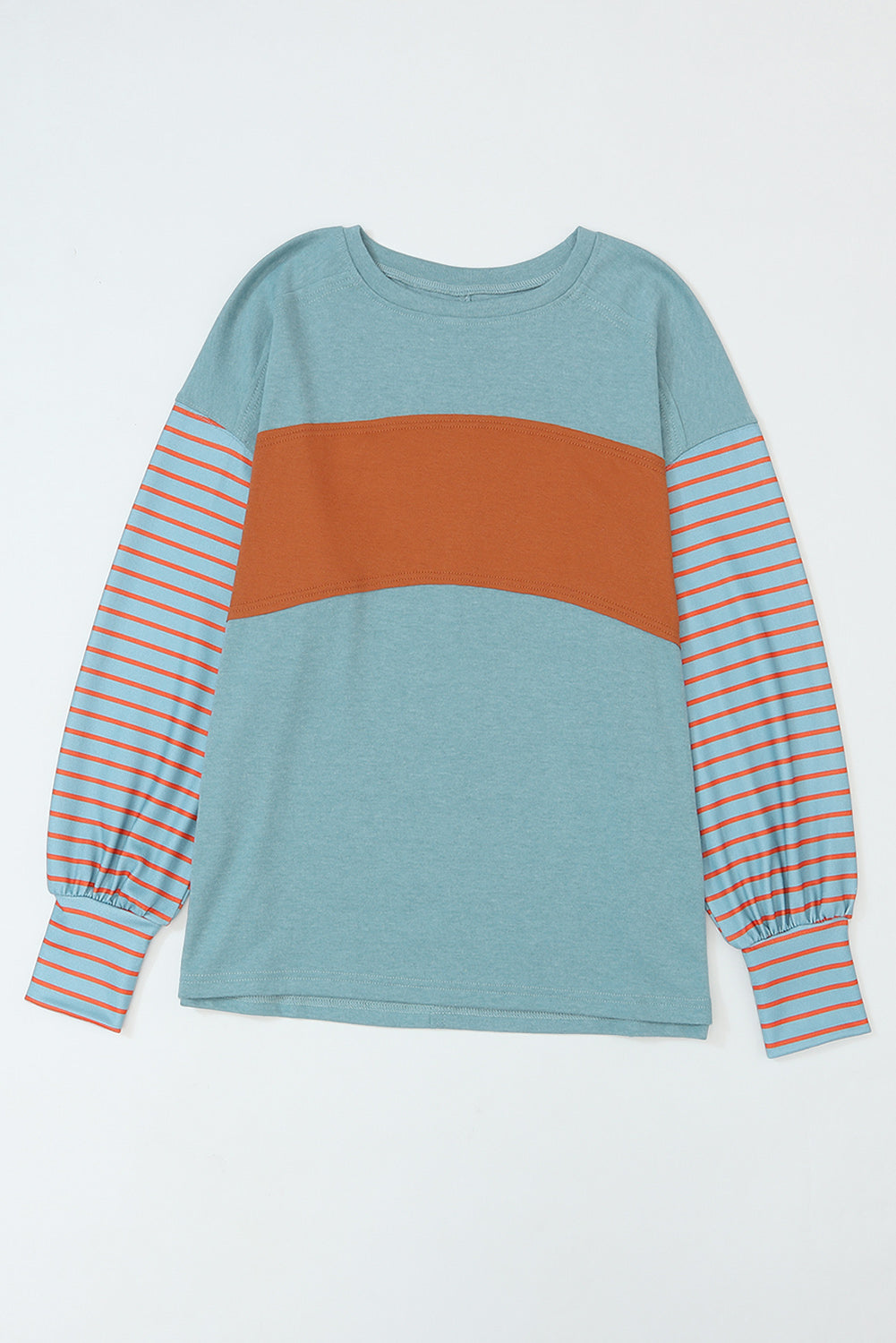 Green Color block Striped Bishop Sleeve Top