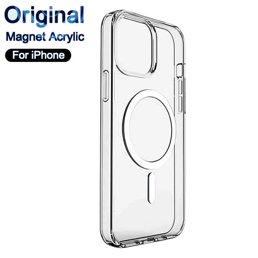 For Apple Logo Clear Cover Magnetic Magsafe Case Iphone 16 15 14 Plus 12 13 Mini 11 Pro Max Xs Xr 7 8 Se Origina Acrylic Silico