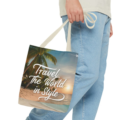 Custom-Printed Tote Bags - Durable and Stylish Polyester with Multiple Handle Colors | Available in 3 Sizes | High-End Dye Sublimation Prints | "NouranTrips.shop" (AOP)