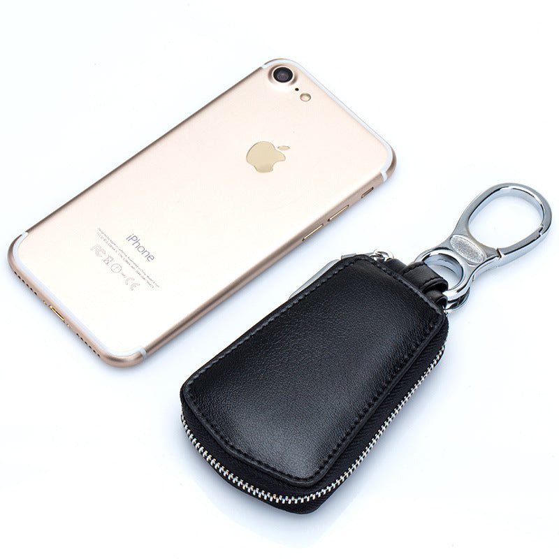 Leather car key case with zipper waistband