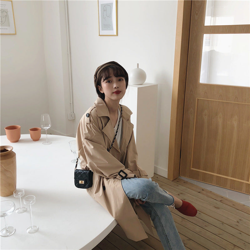 Korean lapel double-breasted casual trench coat