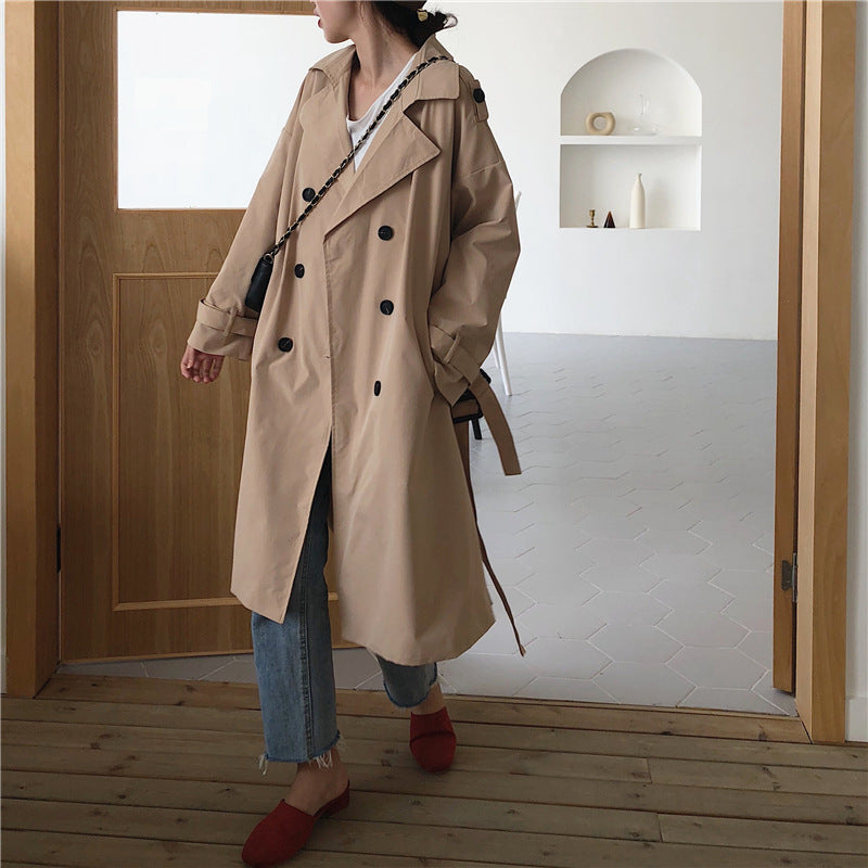 Korean lapel double-breasted casual trench coat