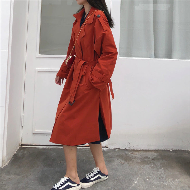 Korean lapel double-breasted casual trench coat