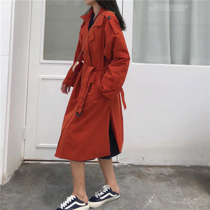 Korean lapel double-breasted casual trench coat