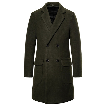 Men's double-breasted woolen trench coat