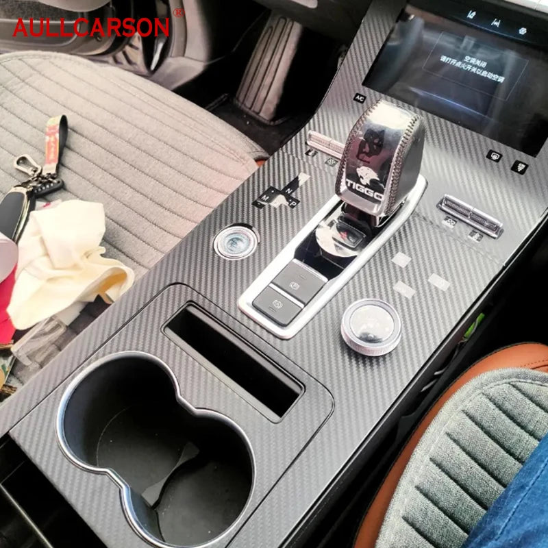 For Chery Tiggo 8 Pro Max 2022 2023 2024 Car Console Gearbox Panel Sticker Strips Carbon Fiber Film Garnish Salon Accessories