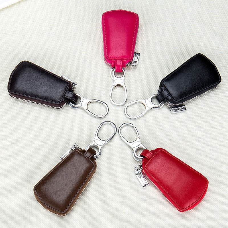 Leather car key case with zipper waistband