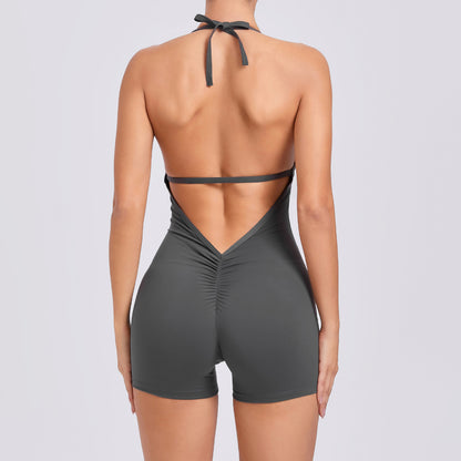 Yoga Pants Halter Neck Jumpsuit Beauty Back Shorts High Elastic One-piece Fitness For Womens Clothing