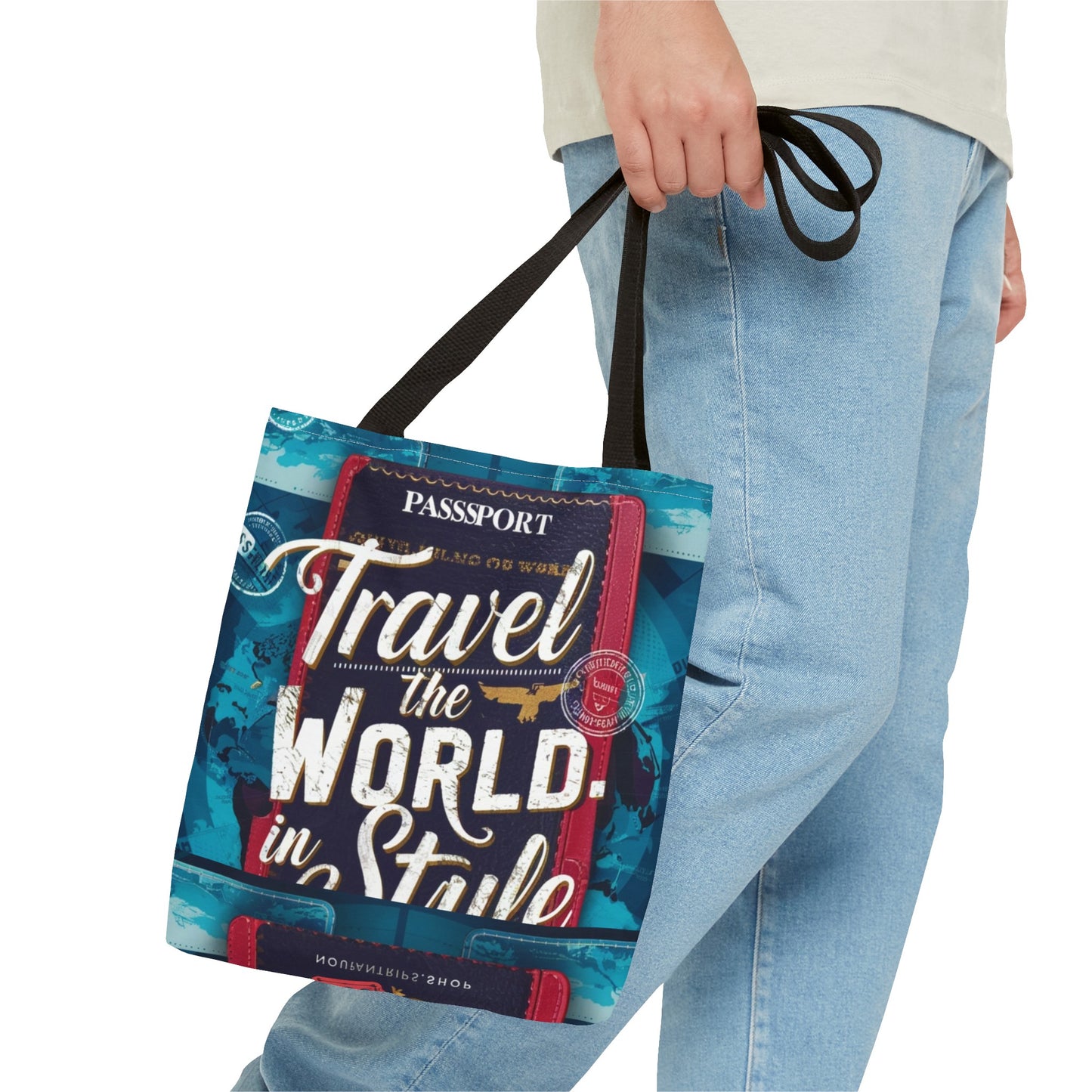 Custom-Printed Tote Bags - Durable and Stylish Polyester with Multiple Handle Colors | Available in 3 Sizes | High-End Dye Sublimation Prints | NouranTrips.shop" (AOP)