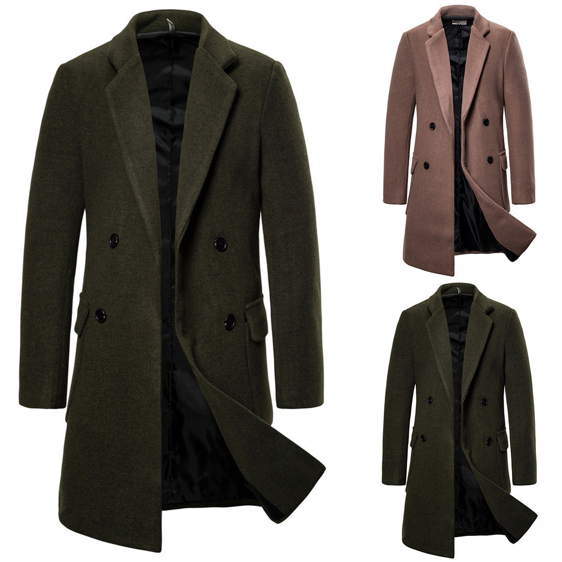 Men's double-breasted woolen trench coat