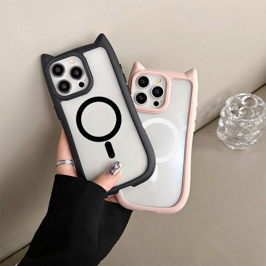 iPhone 16 Models 3D Cat Ear Acrylic Magnetic Phone Case