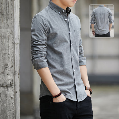 Slim Lapel Long Sleeve Shirt With Pockets Solid Color Casual Men's Clothing