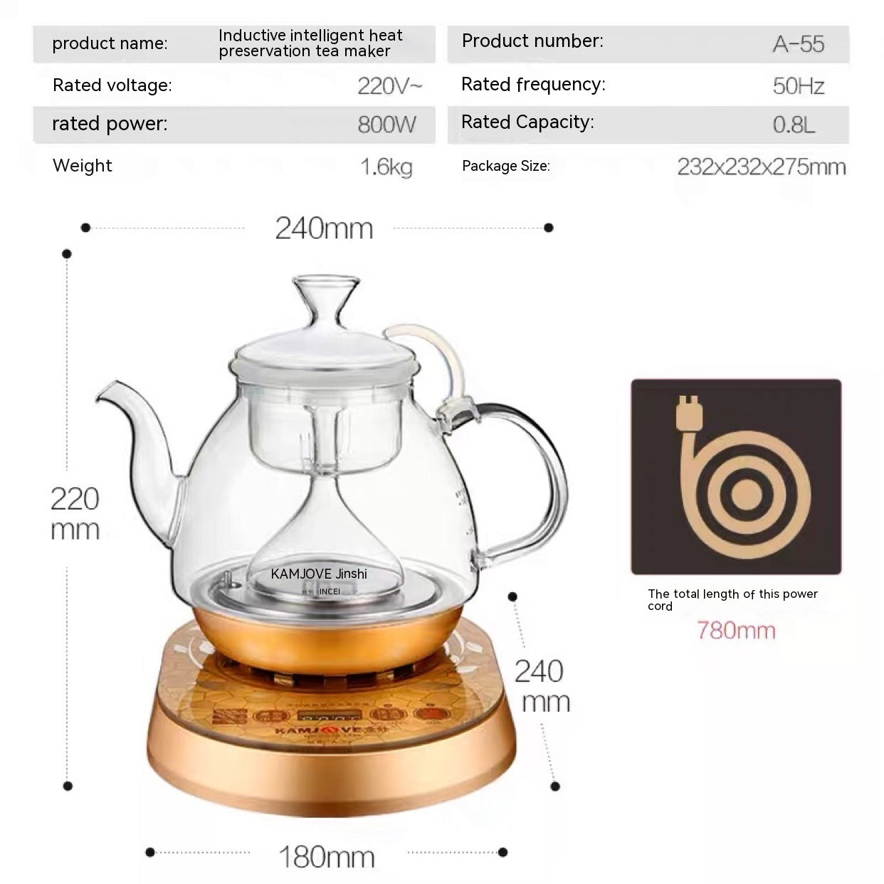 Glass Tea Maker Electric Steam Spray Tea Brewing Pot