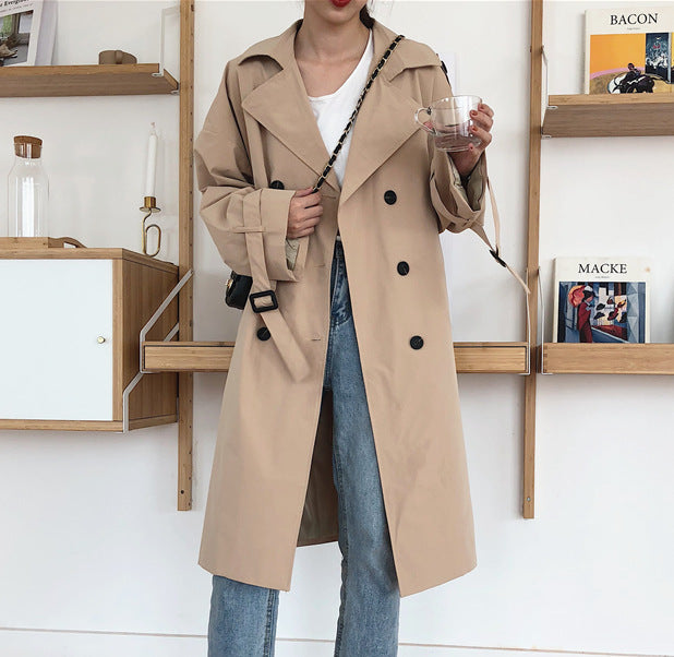 Korean lapel double-breasted casual trench coat