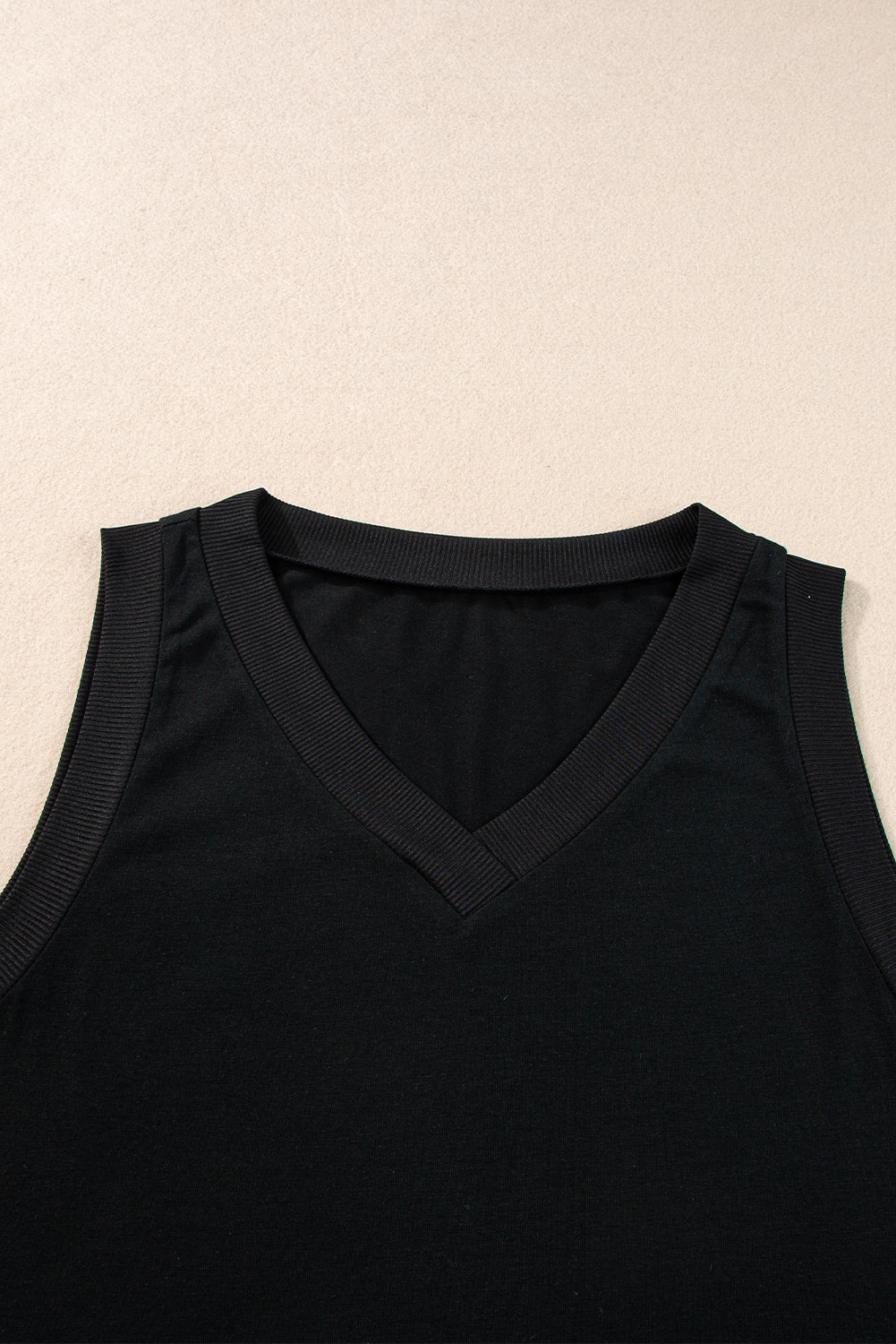 Black Ribbed V Neck Tank