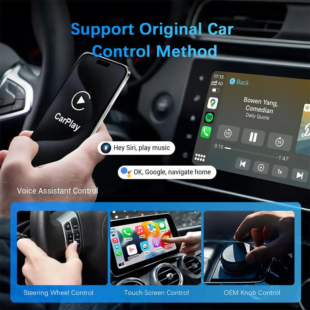 2in1 Wired to Wireless CarPlay Android Auto Adapter for OEM Car Stereo With USB Plug and Play