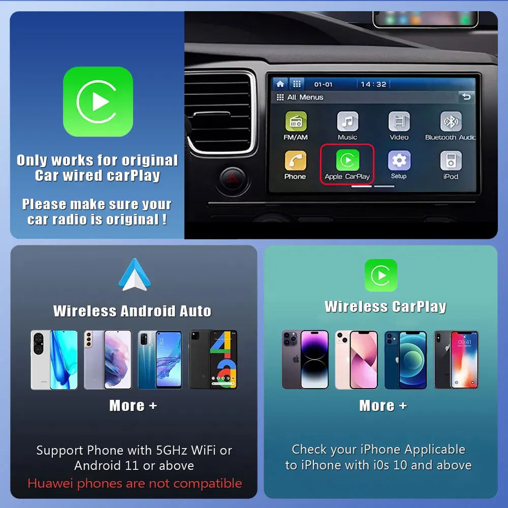 2024 New Mini Wireless CarPlay Android Auto Wireless Adapter For Kia Cars