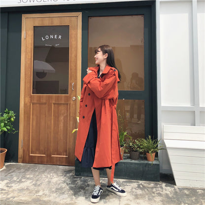 Korean lapel double-breasted casual trench coat