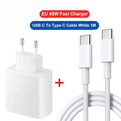 PD 45W For Samsung Charger USB C Fast Charging For Samsung Galaxy S24 S23 S22 S21 S20 Ultra Fe Plus A54 A53 A52 A51 Type-C Cable