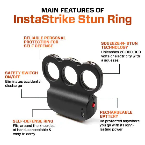 InstaStrike Extreme 28,000,000 Knuckle Stun Ring - High Voltage Self Defense Tool