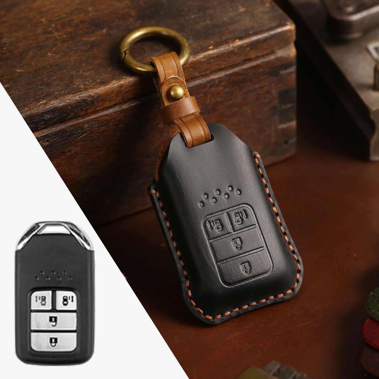 Full Leather Car Key Case Cowhide