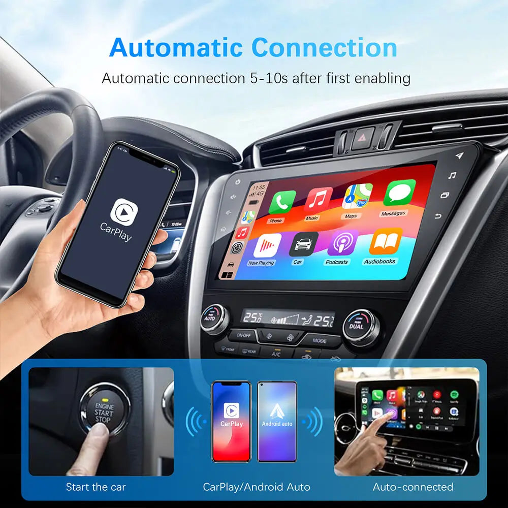 2in1 Wired to Wireless CarPlay Android Auto Adapter for OEM Car Stereo With USB Plug and Play