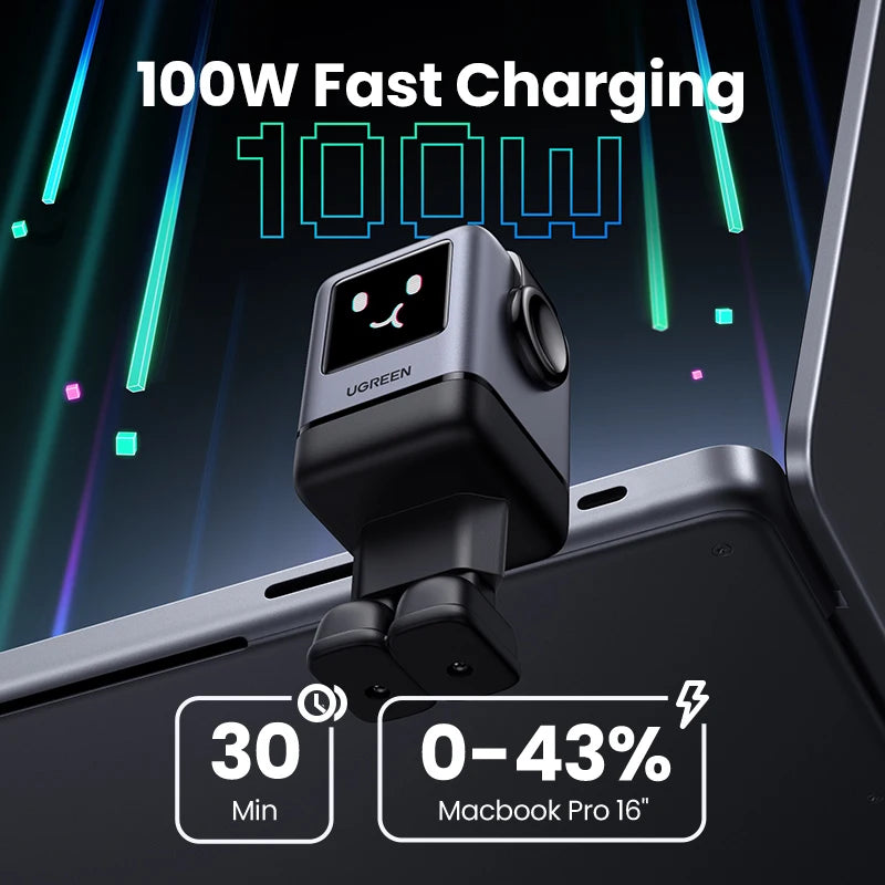 UGREEN Uno 100W GaN Charger Robot Design QC4.0 3.0 PPS PD 3.0 Fast Charger for iPhone 16 15 14 Pro Macbook Air Laptops Tablets