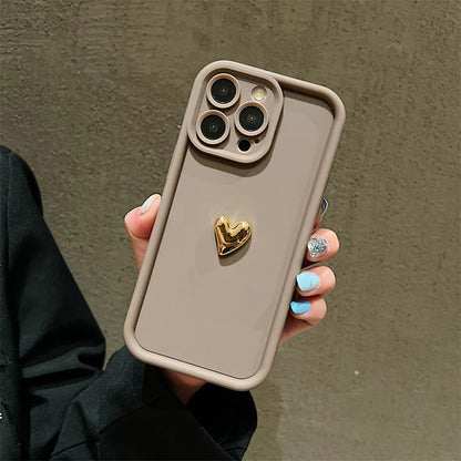 3D Gold Heart Silicone Soft Phone Case For iPhone 15 14 13 12 11 16 Pro Max XS XR 7 8 Plus SE 2020 Shockproof Candy Matte Cover