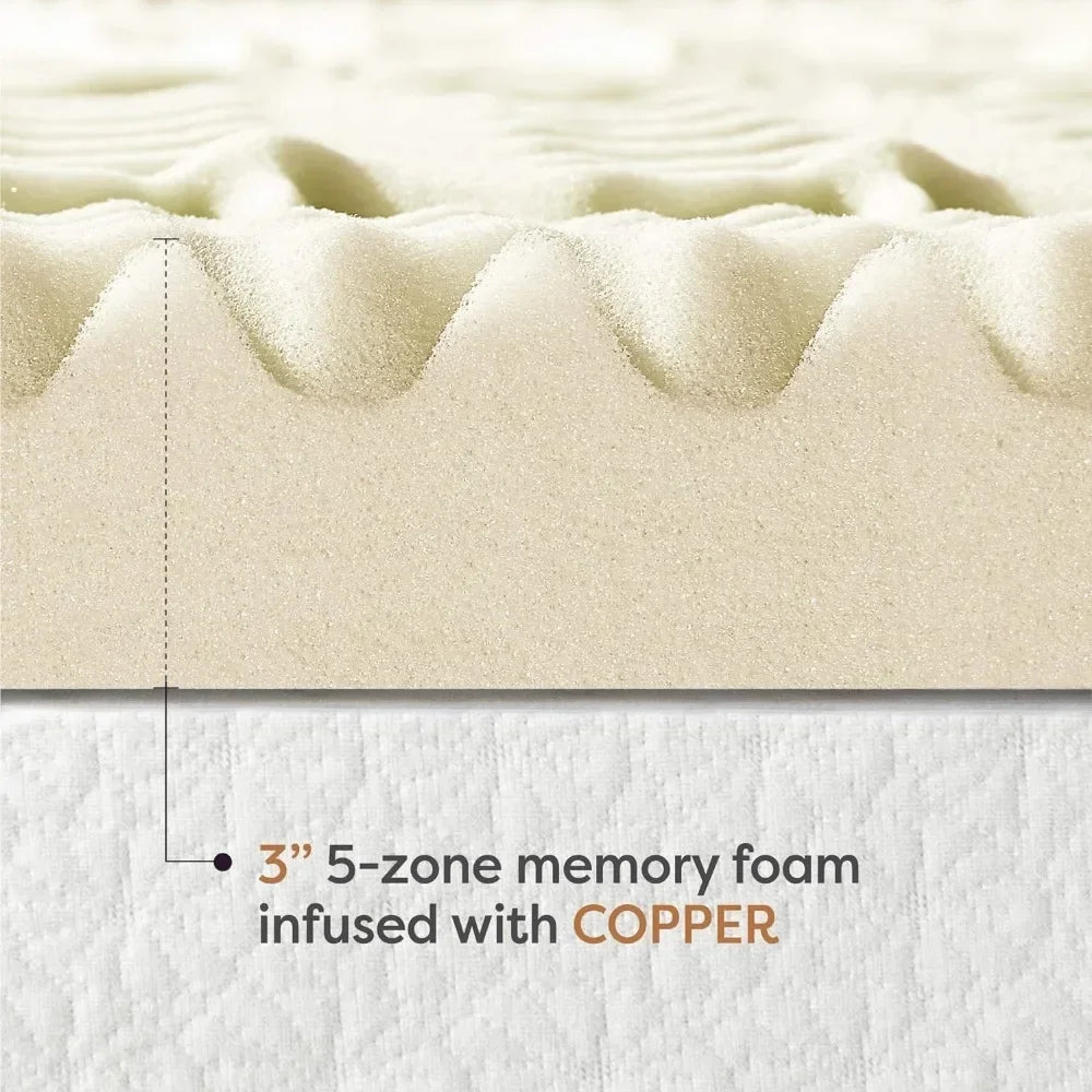 3 Inch 5-Zone Memory Foam Mattress Topper, Fresh Copper Infusion, Full