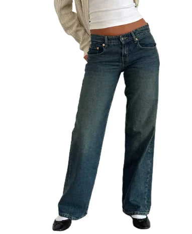 Women's Casual Low-Rise Straight-Leg Jeans with Pockets