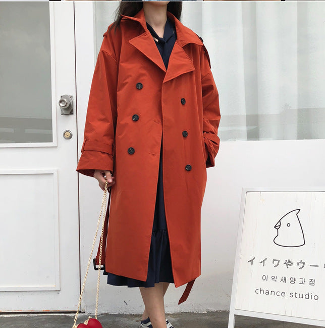 Korean lapel double-breasted casual trench coat