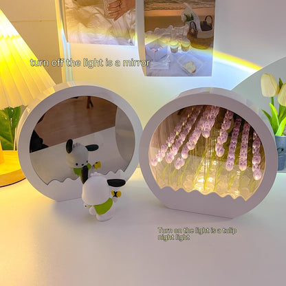 Tulip Rose Small Night Lamp Diy Handmade Mirror Flower Sea Bouquet Gift