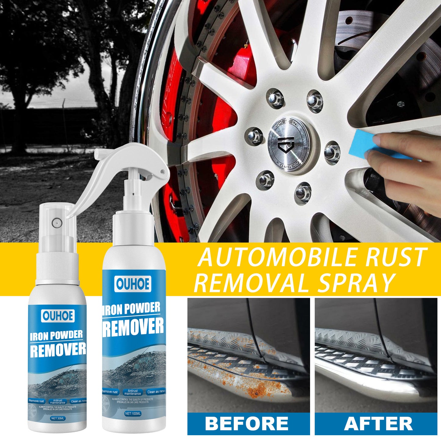 OUHOE Auto Iron Powder Rust Remover Spray Rust Remover Auto Products Stain Remover Rust Remover Cleaning Products