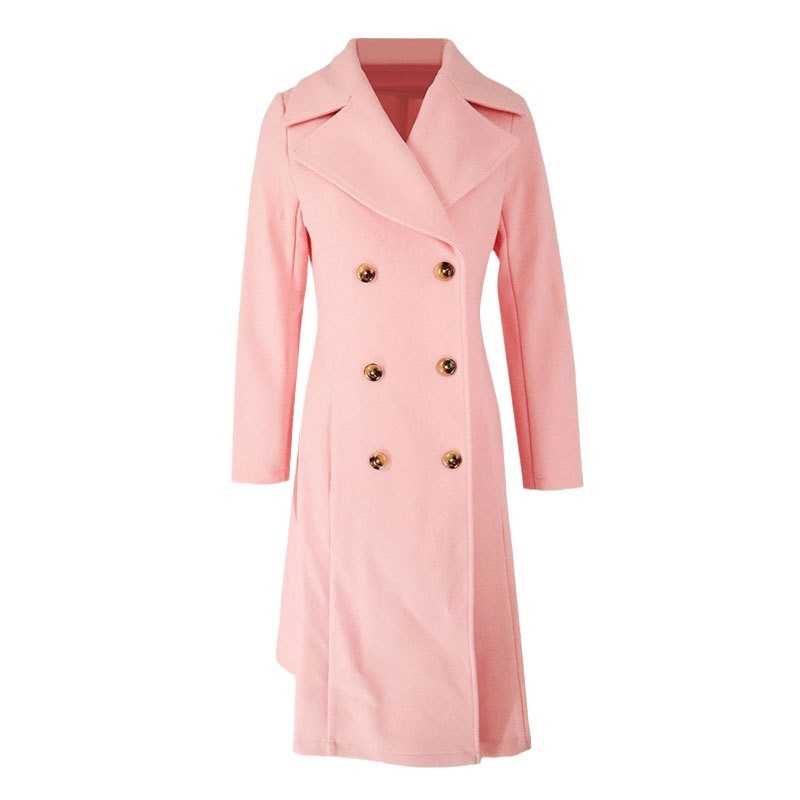 Women's Trench Coat Lapel Pocket Double Breasted Coat