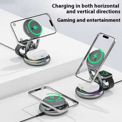 Metal 3-in-1 Wireless Rotatable Charger Bracket – Fast Wireless Charging for Phone, Smartwatch, and Earbuds