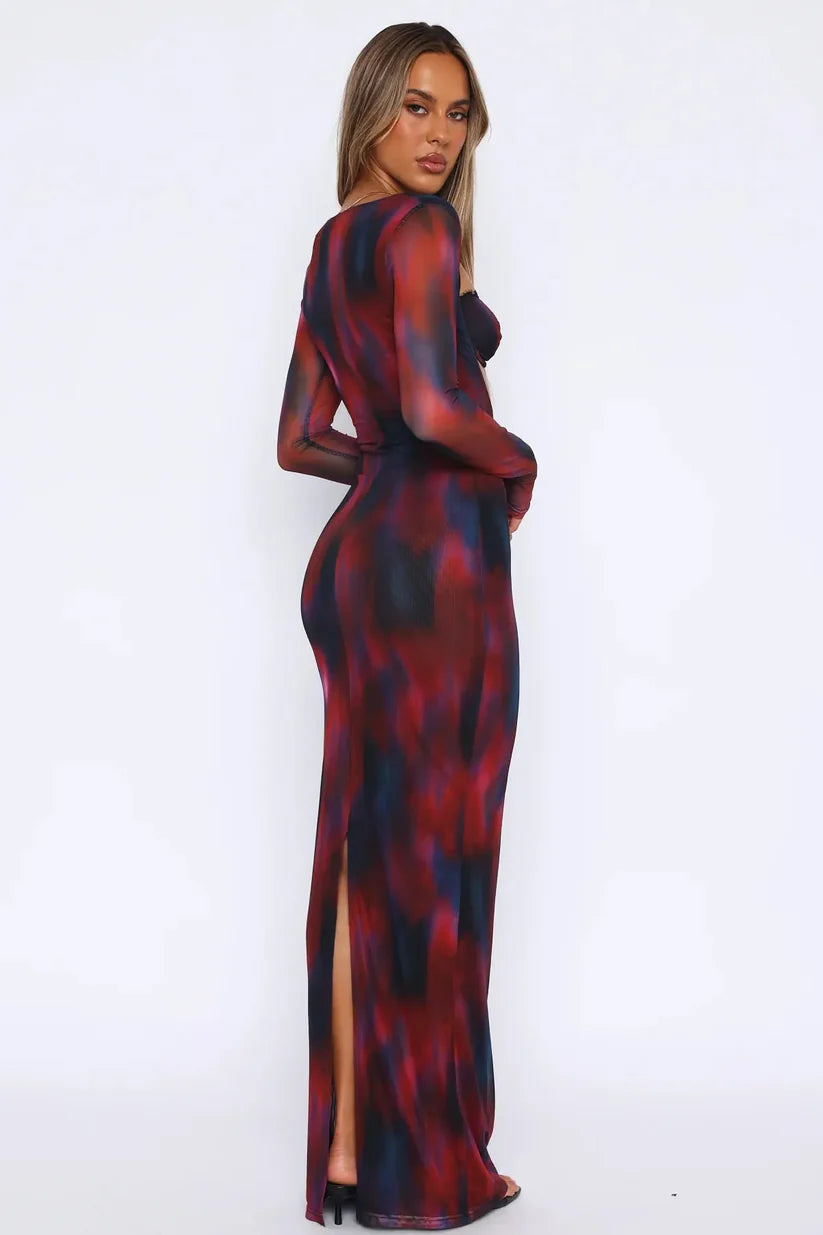 Let Me Think Long Sleeve Maxi Dress Raspberry Rhapsody