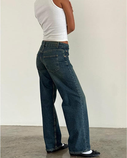 Women's Casual Low-Rise Straight-Leg Jeans with Pockets