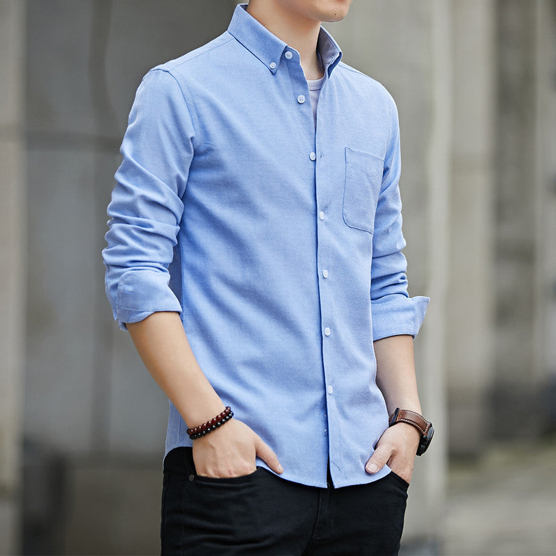 Slim Lapel Long Sleeve Shirt With Pockets Solid Color Casual Men's Clothing