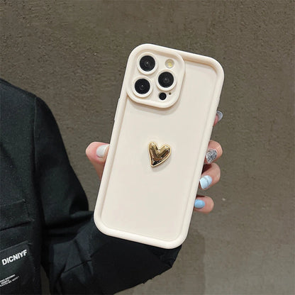 3D Gold Heart Silicone Soft Phone Case For iPhone 15 14 13 12 11 16 Pro Max XS XR 7 8 Plus SE 2020 Shockproof Candy Matte Cover