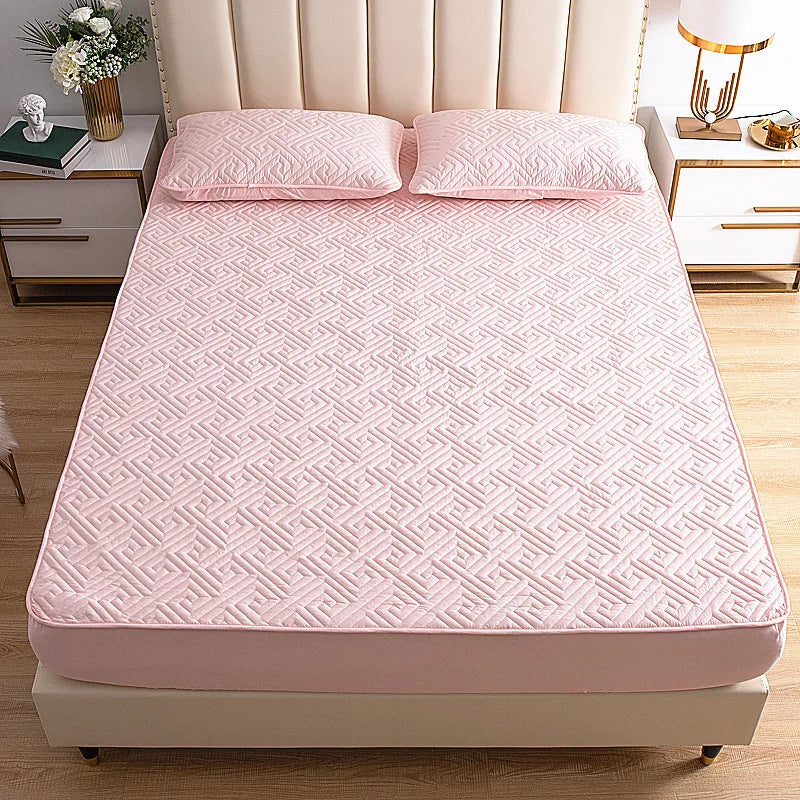 Thicken Quilted Mattress Cover King Queen Quilted Bed Fitted Bed Sheet Anti-Bacteria Mattress Topper Air-Permeable Bed Cover