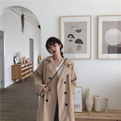 Korean lapel double-breasted casual trench coat