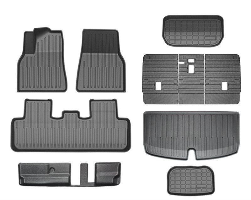 Tesla Model Y Floor Mat & Cushion Set - Full Car Coverage, Rubber Material, Tailored for Standard & Seven-Seater Models