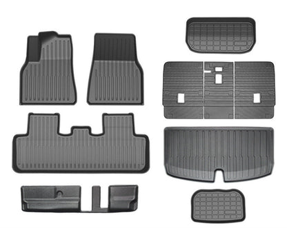 Tesla Model Y Floor Mat & Cushion Set - Full Car Coverage, Rubber Material, Tailored for Standard & Seven-Seater Models