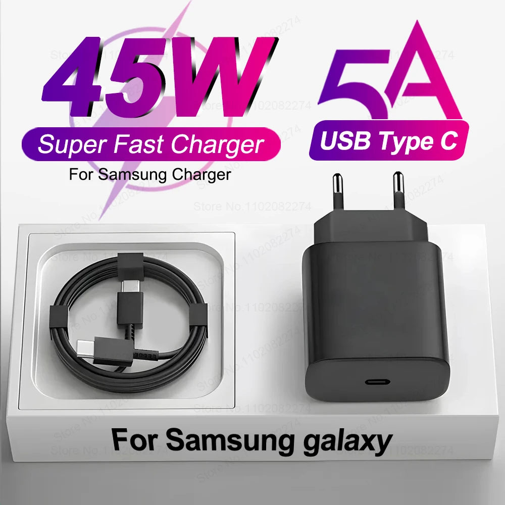 PD 45W For Samsung Charger USB C Fast Charging For Samsung Galaxy S24 S23 S22 S21 S20 Ultra Fe Plus A54 A53 A52 A51 Type-C Cable