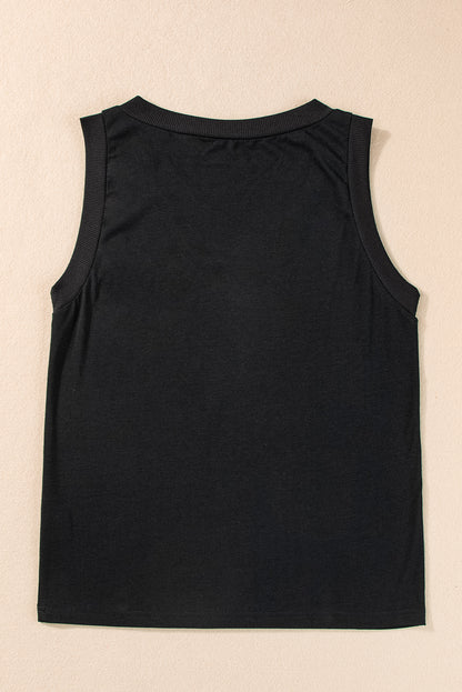 Black Ribbed V Neck Tank