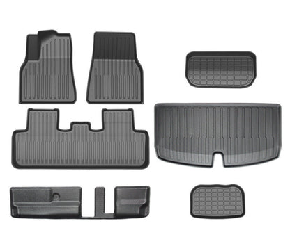 Tesla Model Y Floor Mat & Cushion Set - Full Car Coverage, Rubber Material, Tailored for Standard & Seven-Seater Models