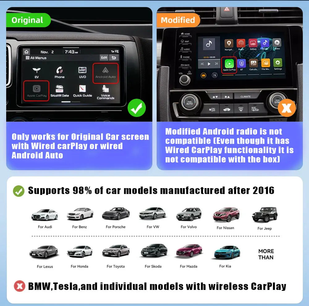 2024 New Mini Wireless CarPlay Android Auto Wireless Adapter For Kia Cars