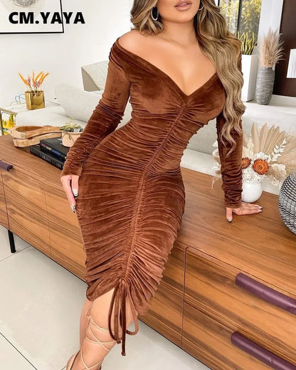 Velvet Pencil Dress – Elegant Bodycon Midi Dress for Women